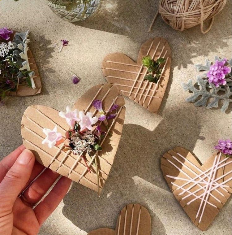 Heart craft items made by our talented students with flowers and srring.